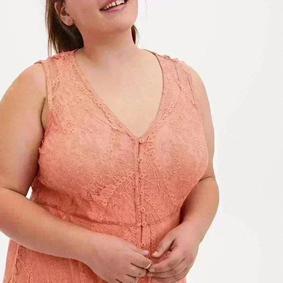 Torrid Coral Lace Crochet Button Front Layered Skater Dress 1 1X 14/16 - Picture 3 of 12